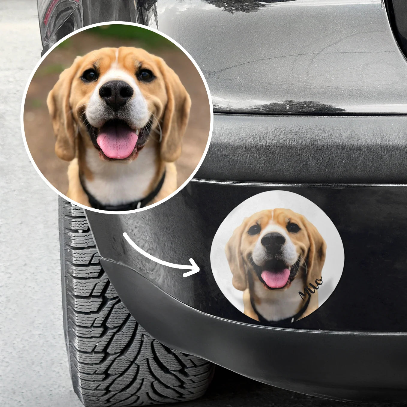 Autocollant personnalisé pour voiture « Photo de chien »